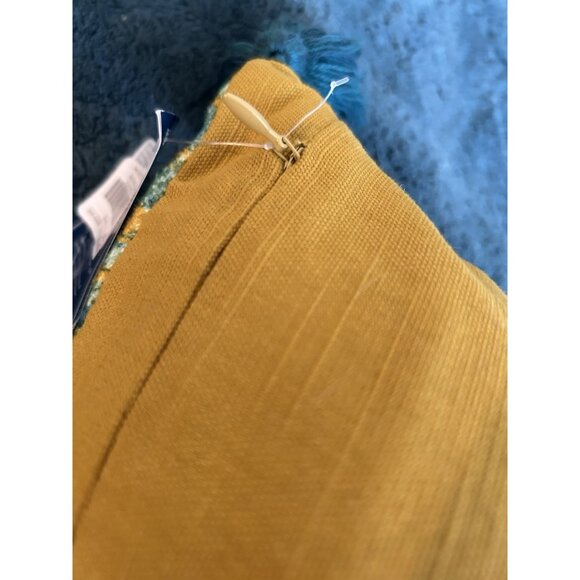 Woven Jute Turquoise Mustard Throw Pillow NWT Southern Living 22" Sq Tasseled - Picture 4 of 10